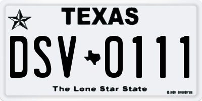 TX license plate DSV0111