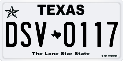 TX license plate DSV0117