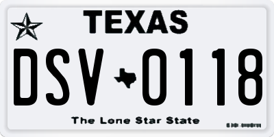 TX license plate DSV0118