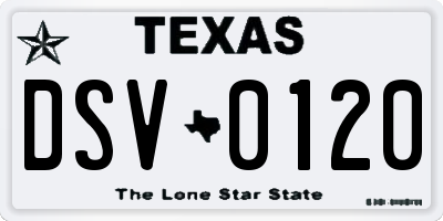 TX license plate DSV0120