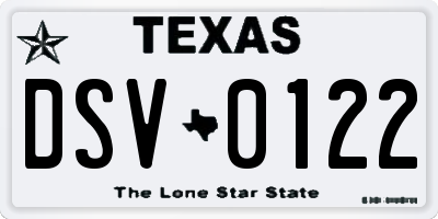 TX license plate DSV0122