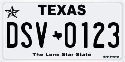 TX license plate DSV0123