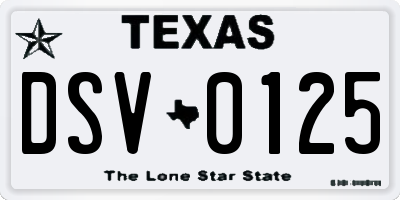 TX license plate DSV0125