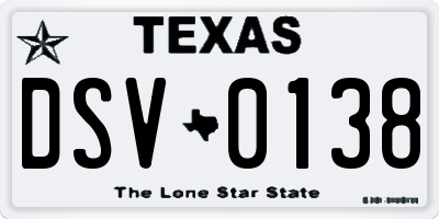TX license plate DSV0138