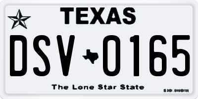 TX license plate DSV0165