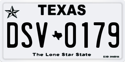 TX license plate DSV0179