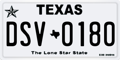 TX license plate DSV0180
