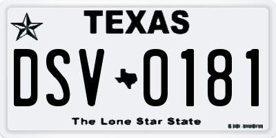 TX license plate DSV0181
