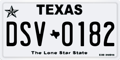 TX license plate DSV0182