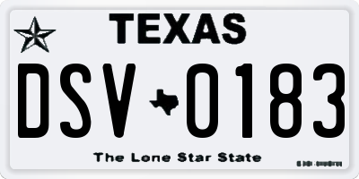 TX license plate DSV0183