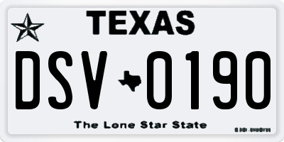 TX license plate DSV0190