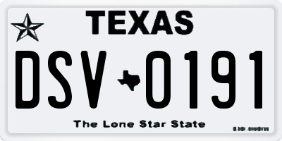 TX license plate DSV0191
