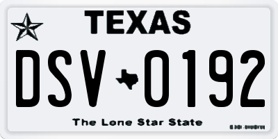 TX license plate DSV0192