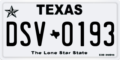 TX license plate DSV0193