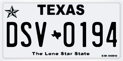 TX license plate DSV0194