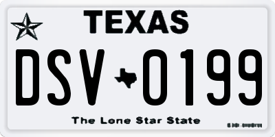 TX license plate DSV0199
