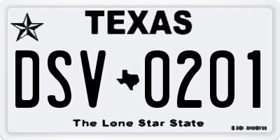 TX license plate DSV0201