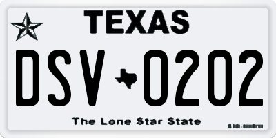 TX license plate DSV0202