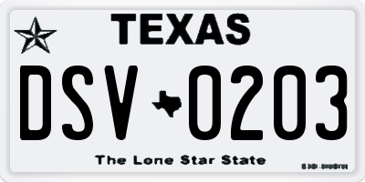TX license plate DSV0203