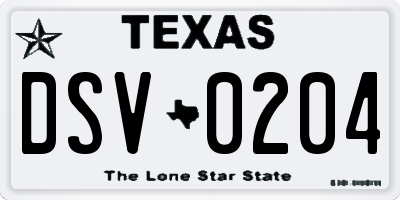 TX license plate DSV0204