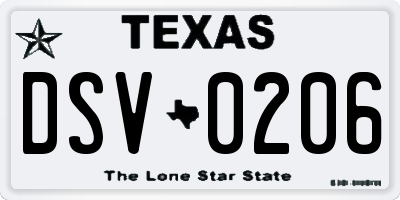 TX license plate DSV0206