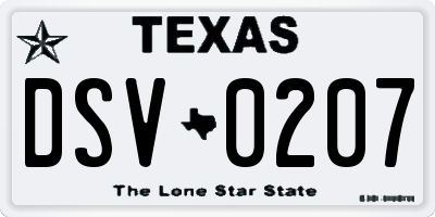 TX license plate DSV0207