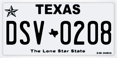 TX license plate DSV0208