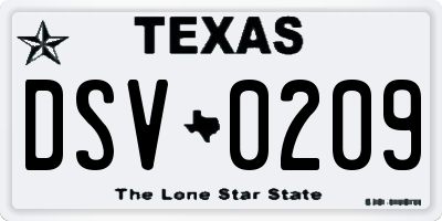 TX license plate DSV0209