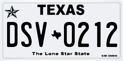 TX license plate DSV0212