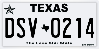 TX license plate DSV0214
