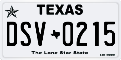 TX license plate DSV0215