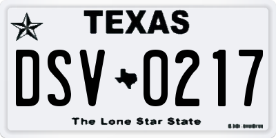 TX license plate DSV0217