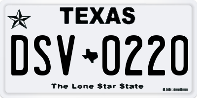 TX license plate DSV0220