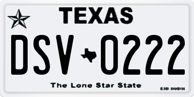 TX license plate DSV0222
