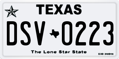 TX license plate DSV0223