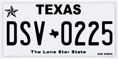 TX license plate DSV0225