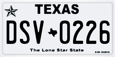 TX license plate DSV0226