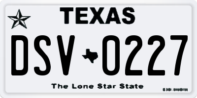 TX license plate DSV0227