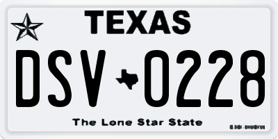 TX license plate DSV0228