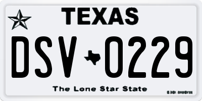 TX license plate DSV0229