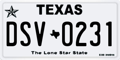 TX license plate DSV0231