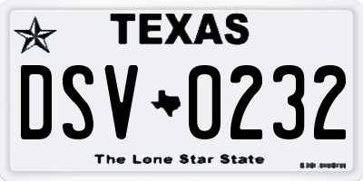 TX license plate DSV0232