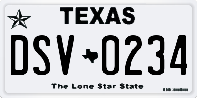 TX license plate DSV0234