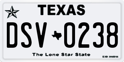 TX license plate DSV0238