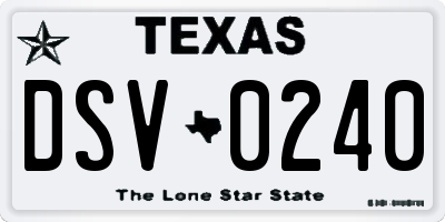 TX license plate DSV0240