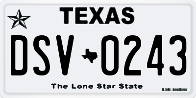 TX license plate DSV0243