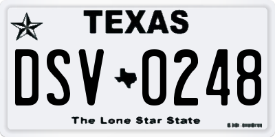 TX license plate DSV0248