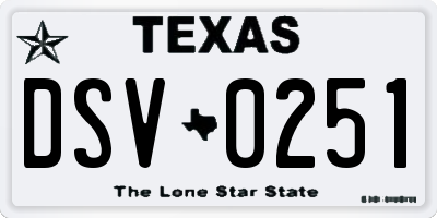 TX license plate DSV0251