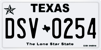 TX license plate DSV0254