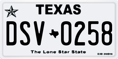TX license plate DSV0258